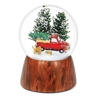 5"H Musical Red Truck w/Dogs globe sg64