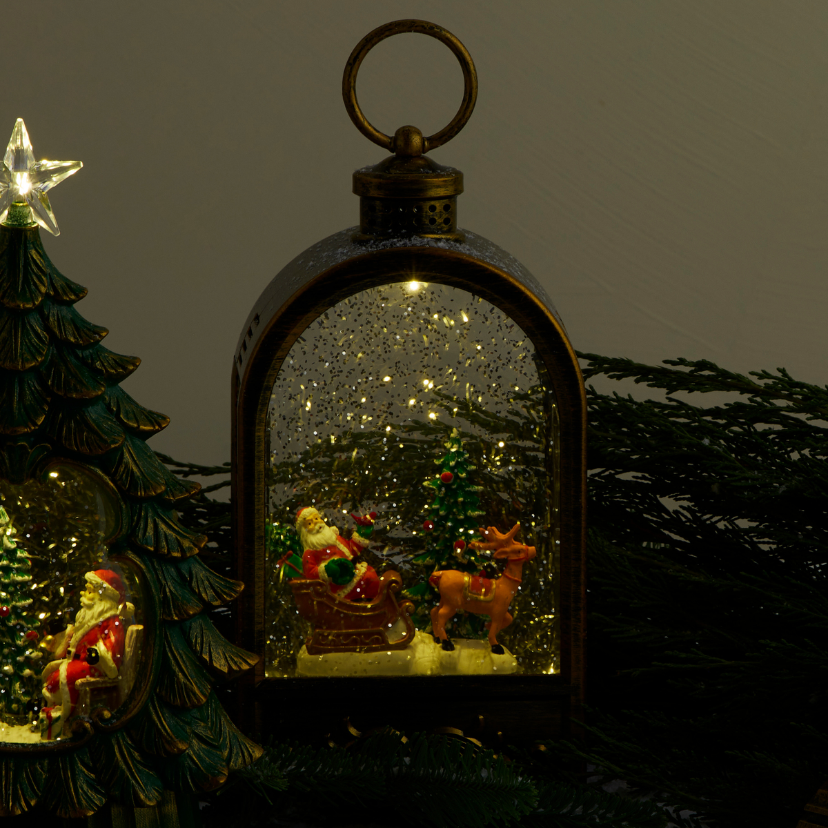 LED Lantern Musical Snow Globe w/Santa’s Sleigh