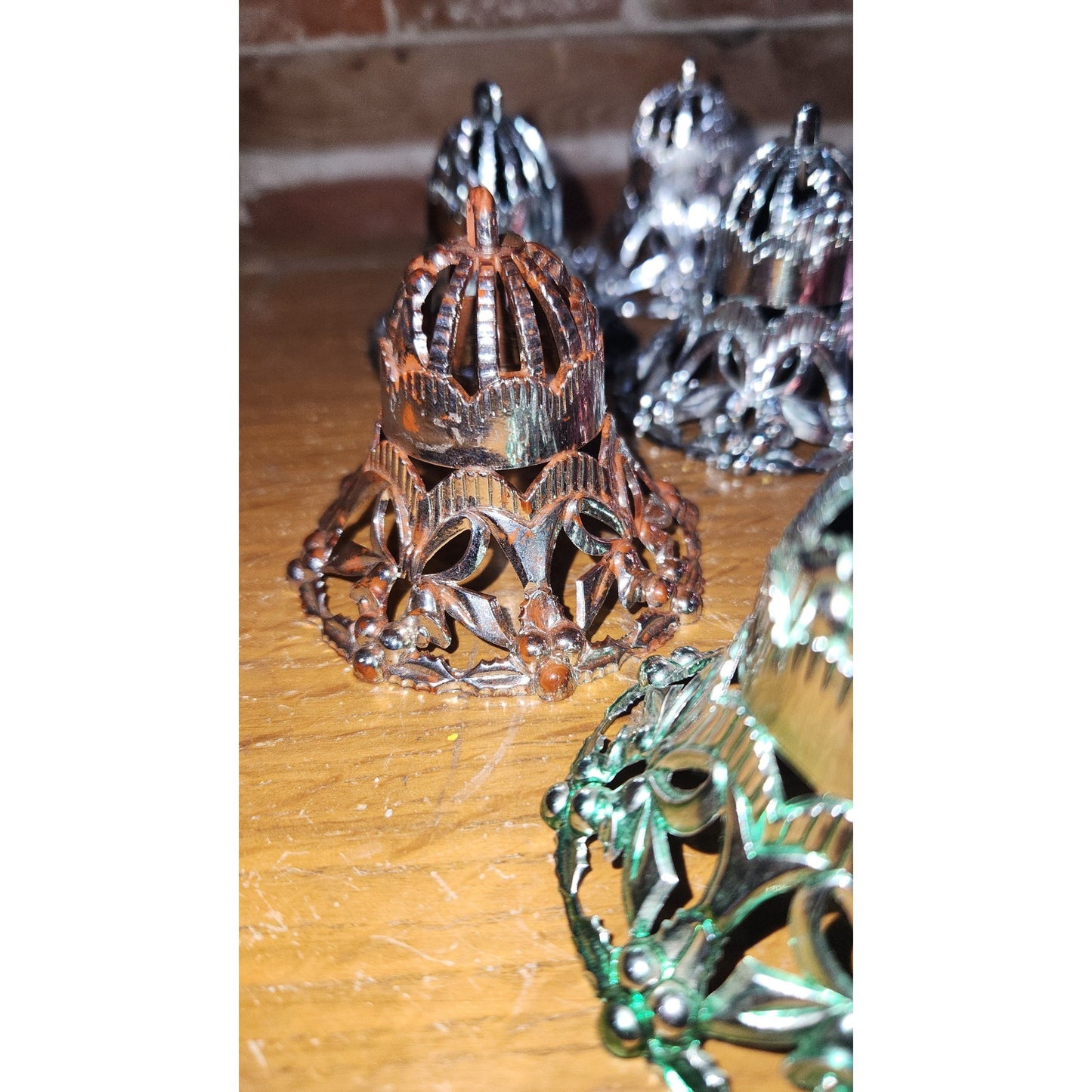 Vintage Bradford Plastic Filigree Bell Christmas Ornaments -Lot of 8 1950s MCM