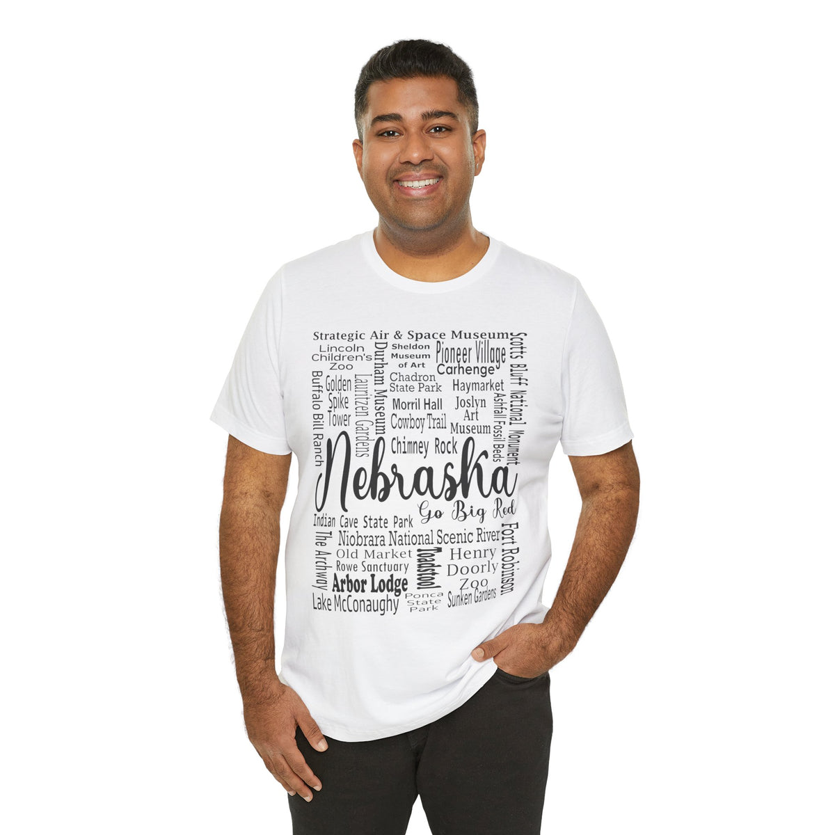 Nebraska Shirt – Landmarks Word Art Unisex Jersey Tee White