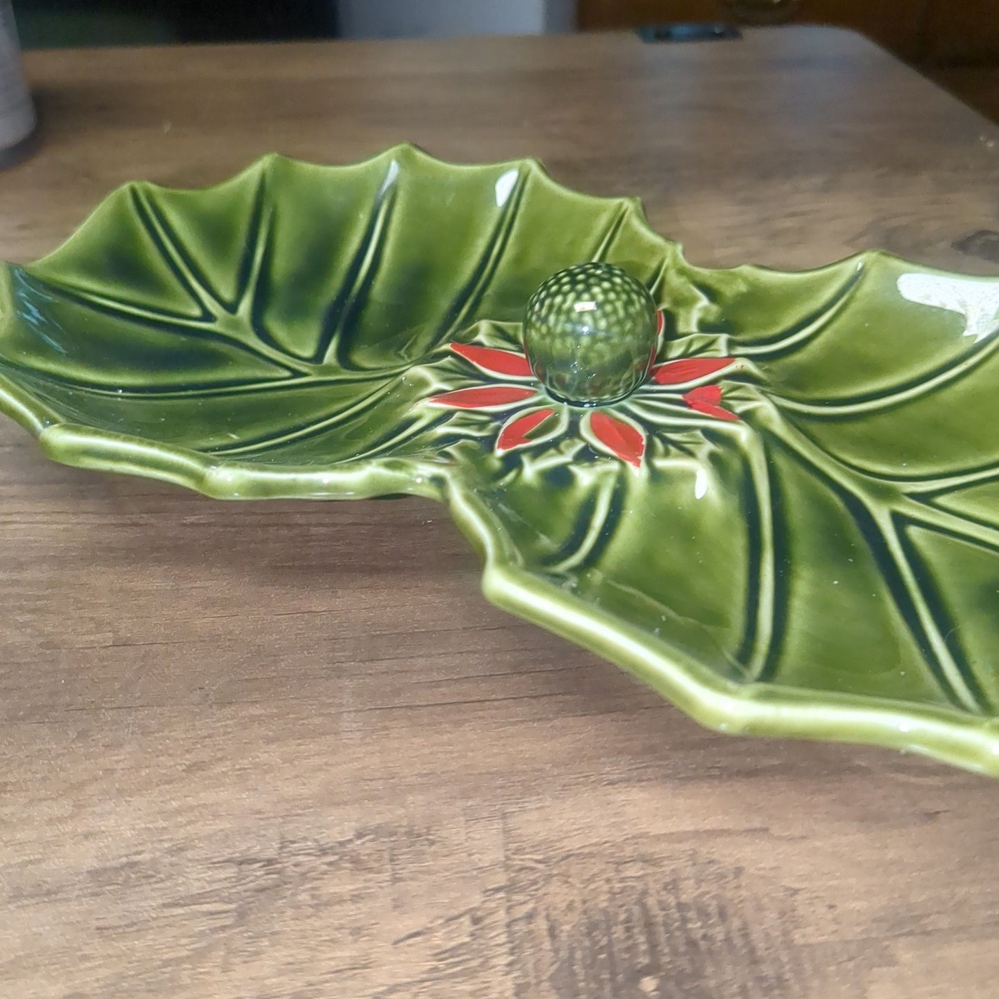 Vintage Enesco Divided Christmas Poinsettia Dish Trinket Tray