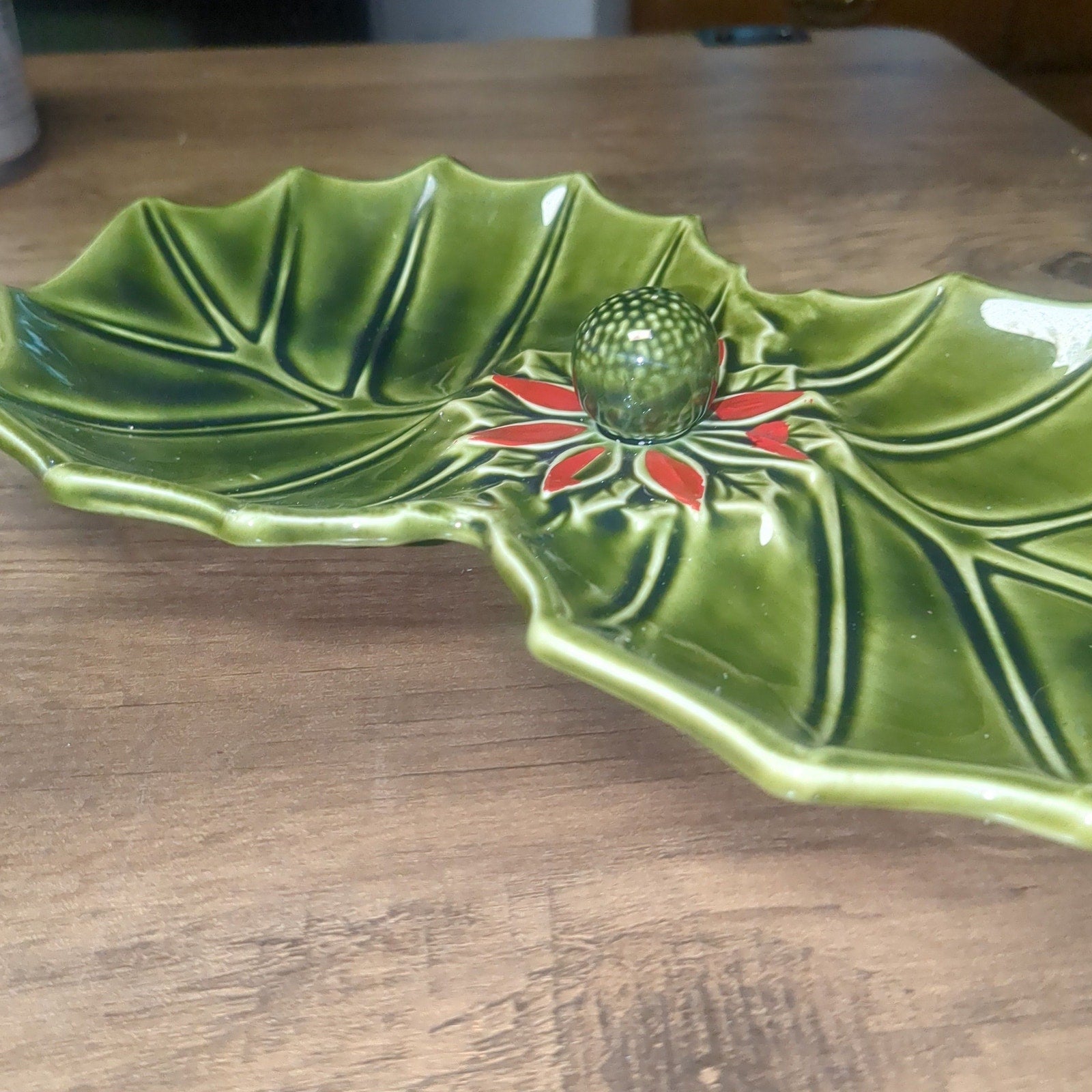 Vintage Enesco Divided Christmas Poinsettia Dish Trinket Tray