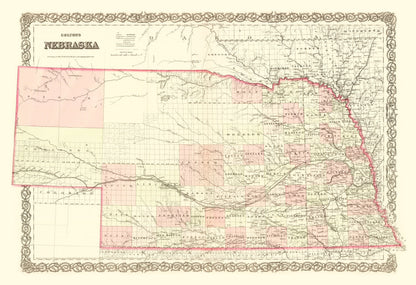 Vintage Map of Nebraska 1867 -Not available at Minden location-