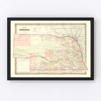 Vintage Map of Nebraska 1867 -Not available at Minden location-