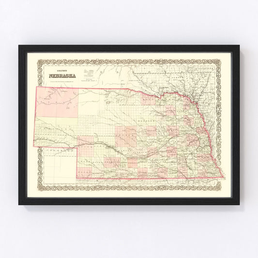 Vintage Map of Nebraska 1867 -Not available at Minden location-