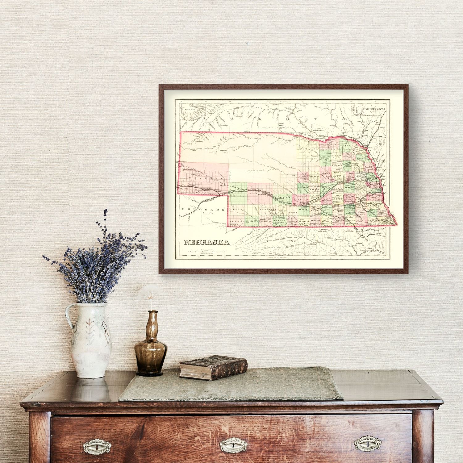 Vintage Map of Nebraska 1876 -Not available at Minden location-