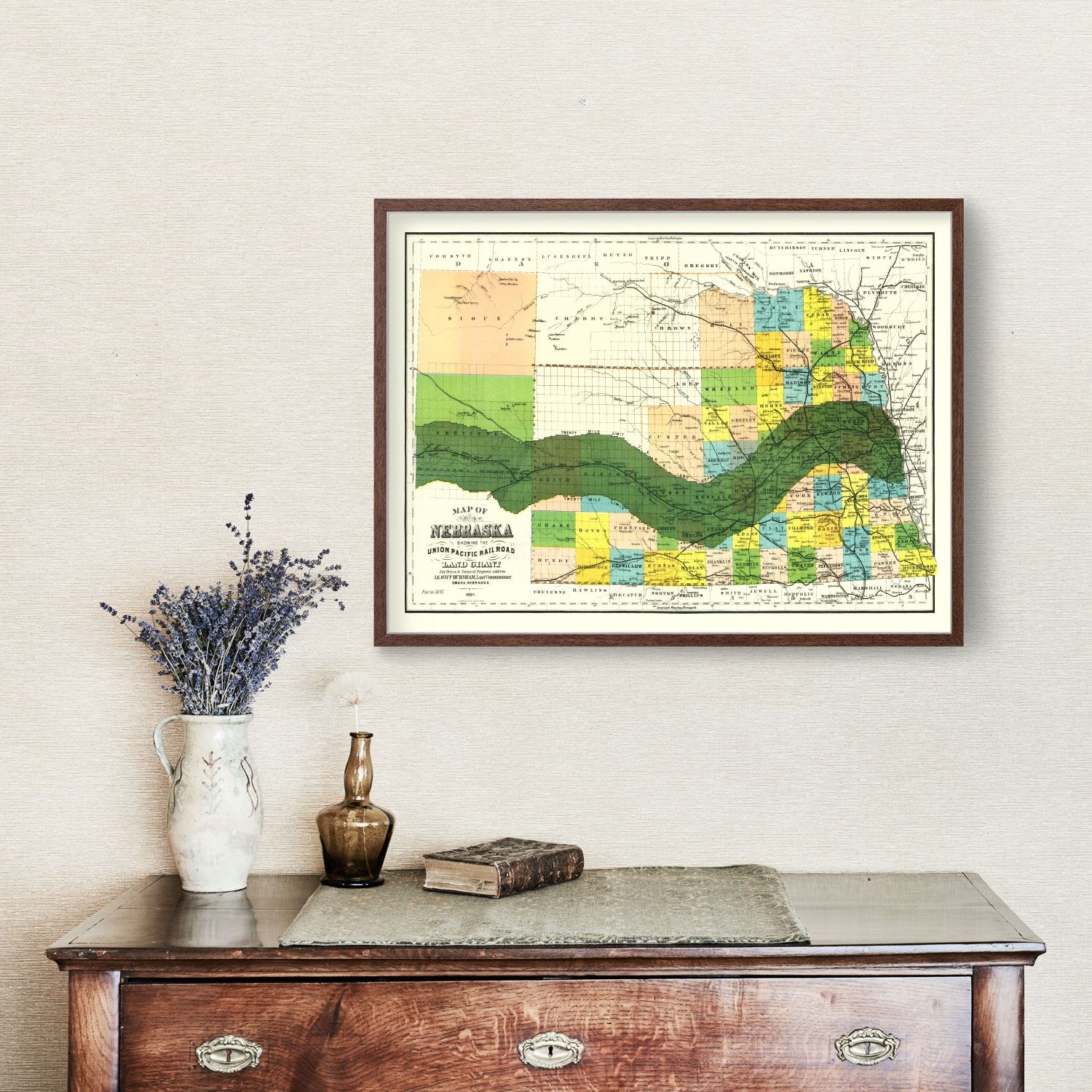 Vintage Union Pacific Railroad Land Grant Map of Nebraska 1884-Not available at Minden location-
