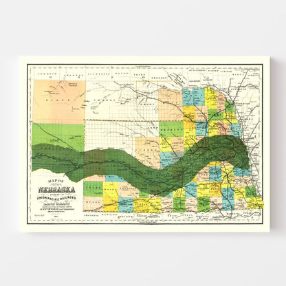 Vintage Union Pacific Railroad Land Grant Map of Nebraska 1884-Not available at Minden location-