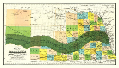 Vintage Union Pacific Railroad Land Grant Map of Nebraska 1884-Not available at Minden location-