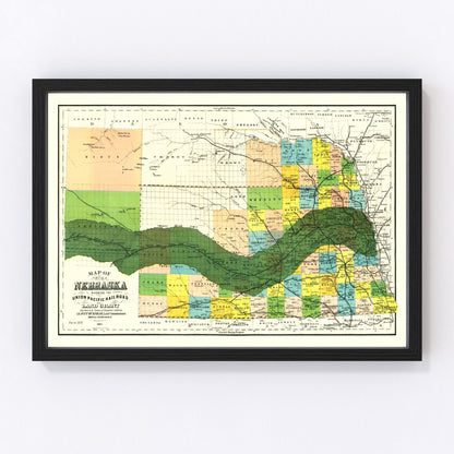 Vintage Union Pacific Railroad Land Grant Map of Nebraska 1884-Not available at Minden location-