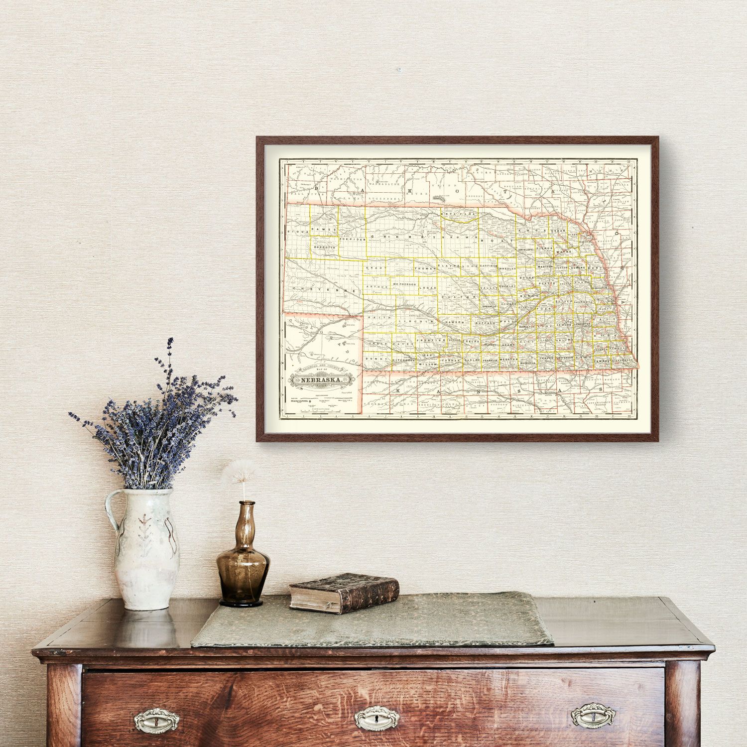 Vintage Railroad Map of Nebraska 1888 -Not available at Minden location-