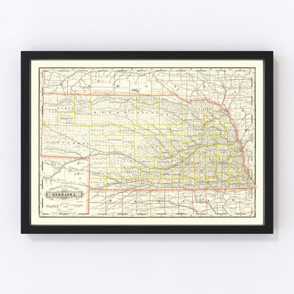 Vintage Railroad Map of Nebraska 1888 -Not available at Minden location-