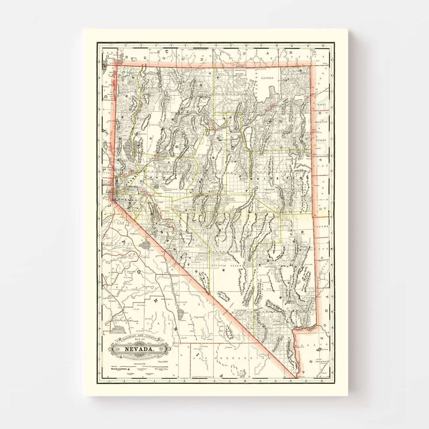 Vintage Railroad Map of Nebraska 1884 -Not available at Minden location-