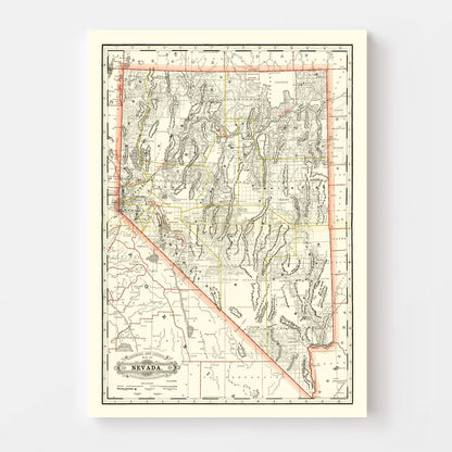 Vintage Railroad Map of Nebraska 1884 -Not available at Minden location-