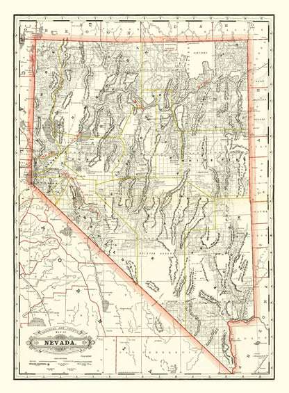 Vintage Railroad Map of Nebraska 1884 -Not available at Minden location-