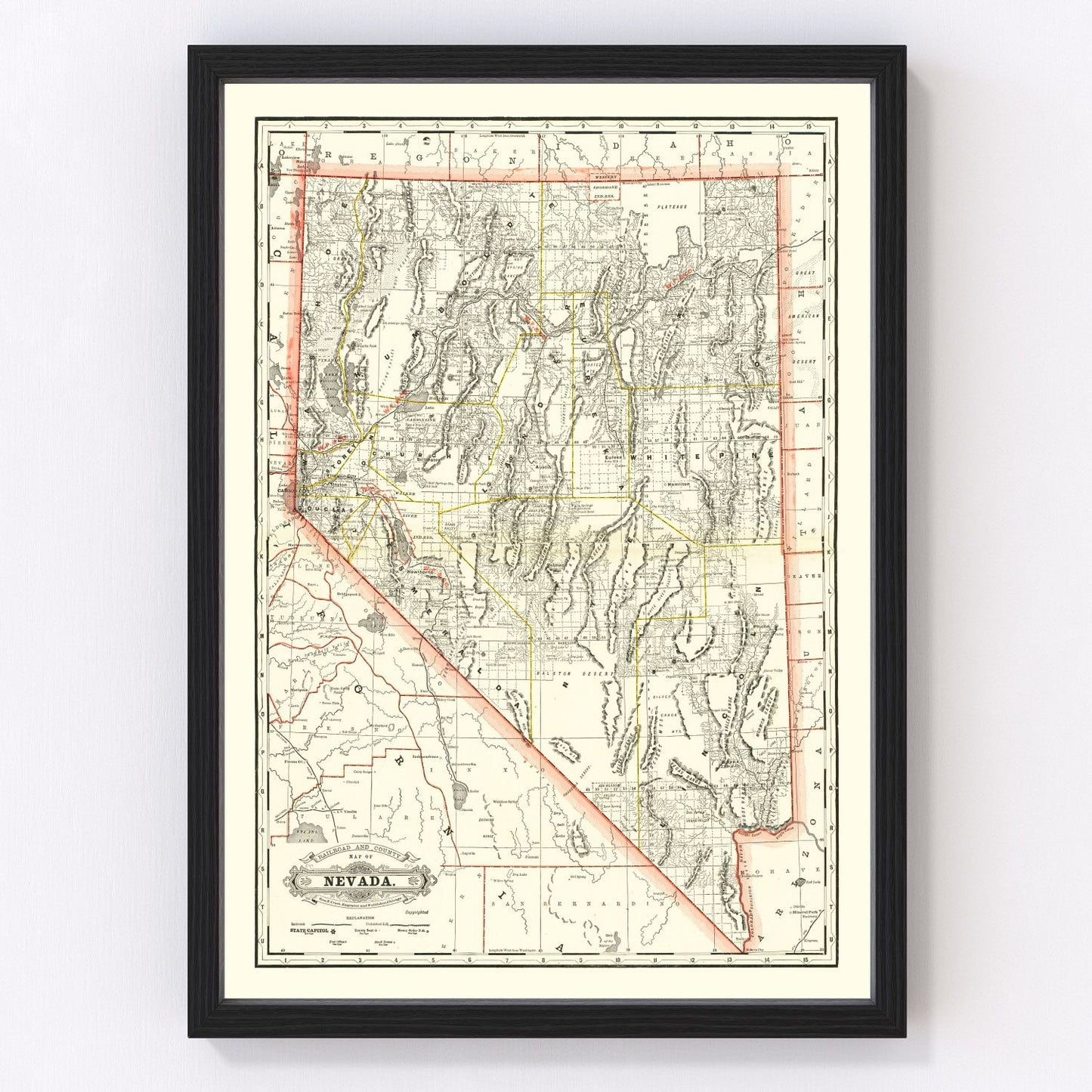 Vintage Railroad Map of Nebraska 1884 -Not available at Minden location-