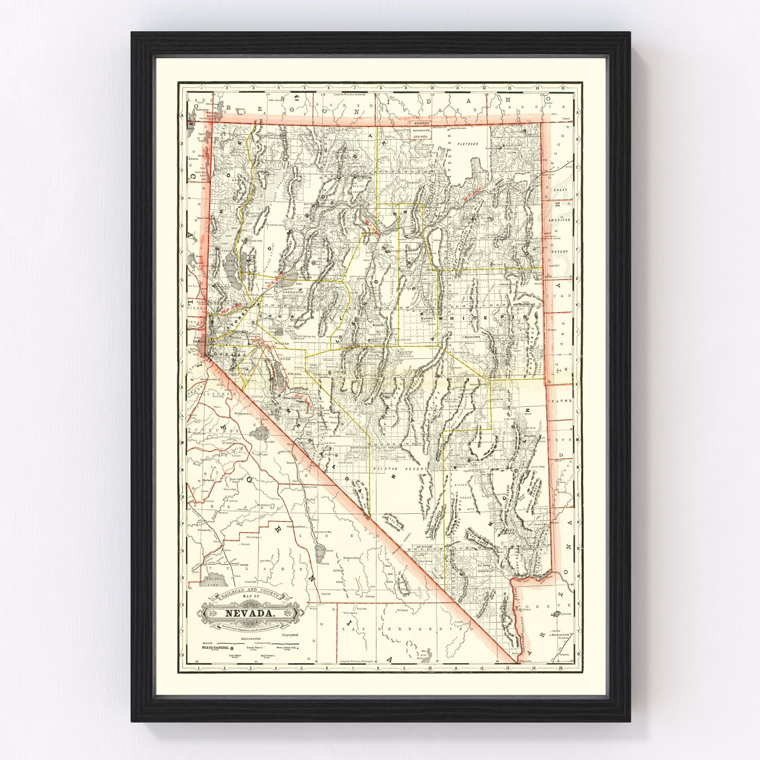 Vintage Railroad Map of Nebraska 1884 -Not available at Minden location-