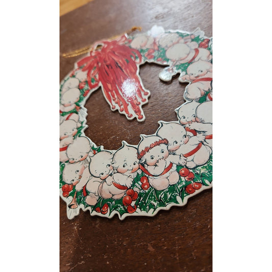 Vintage Shackman Cardboard Wreath Christmas Ornament Kewpie Dolls Kitchy Vintage MCM