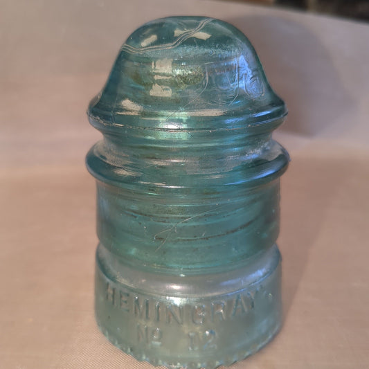 Vintage Hemingray #12 teal green glass insulator h612