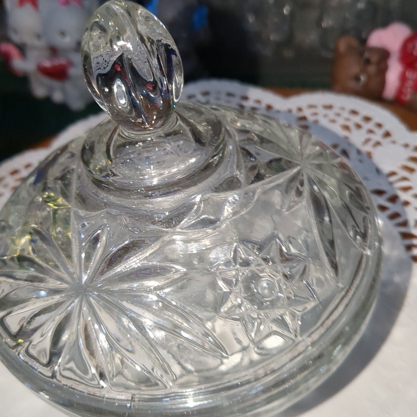 G2 cut glass candy dish with lid