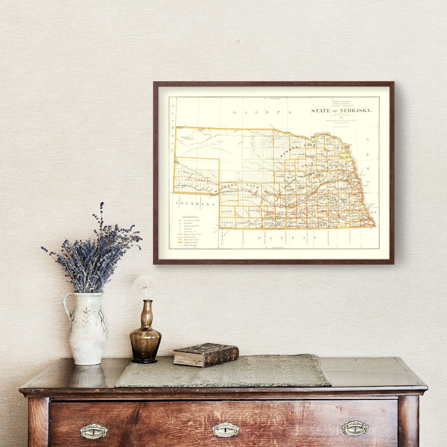 Vintage Map of Nebraska 1876 -Not available at Minden location-