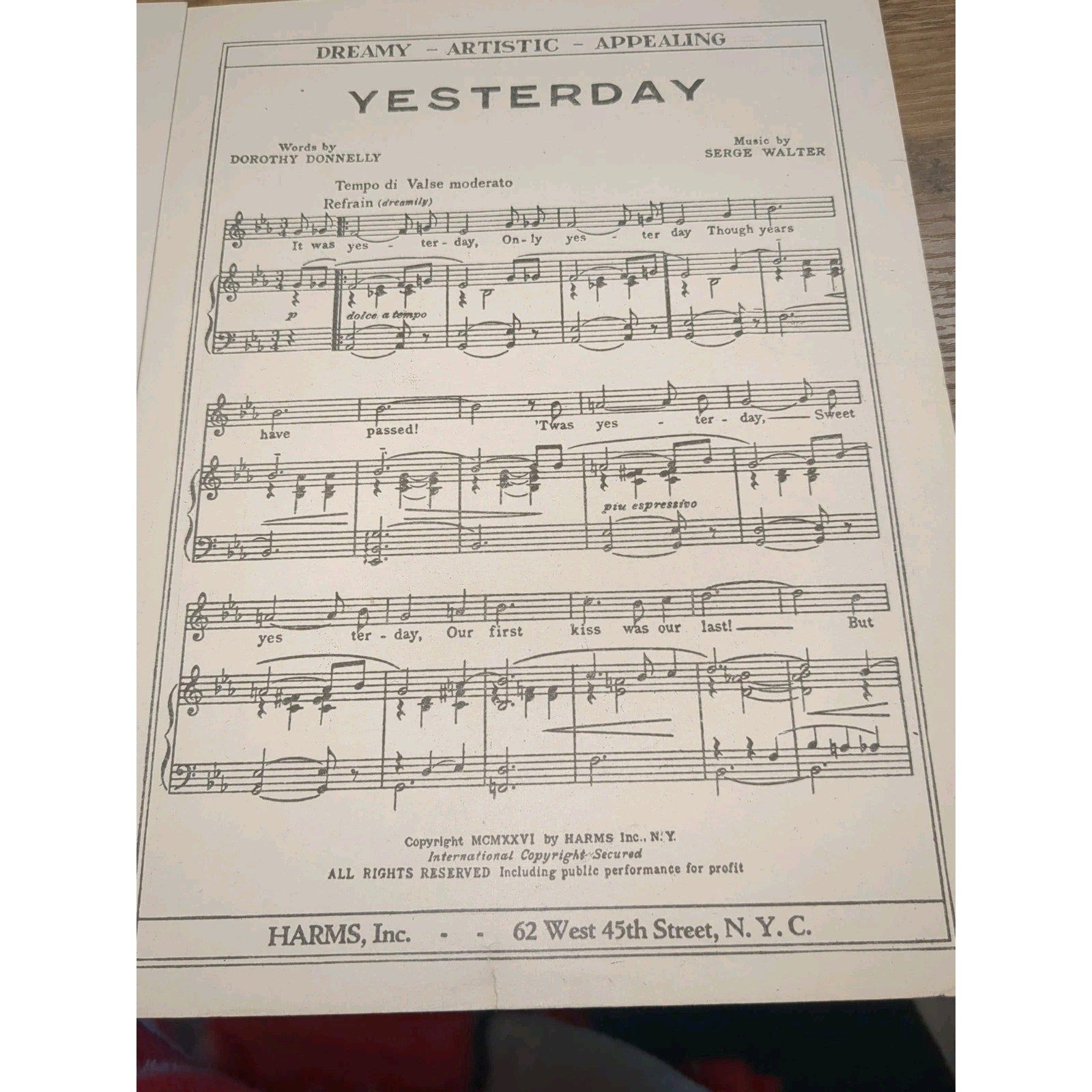 Vintage Sheet Music 1926 - FALLING in Love With You Davis/Meyer