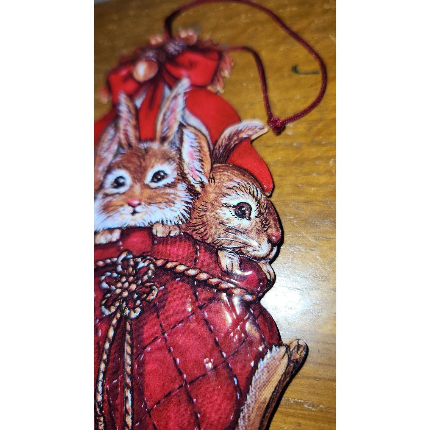 THREE BUNNIES IN A BASKET 5.25” PRESS TIN ORNAMENT (CB4525)