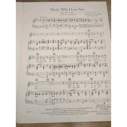 1926 That's Why I Love You Vtg Sheet Music Fox Trot Ballad W Donaldson Paul Ash