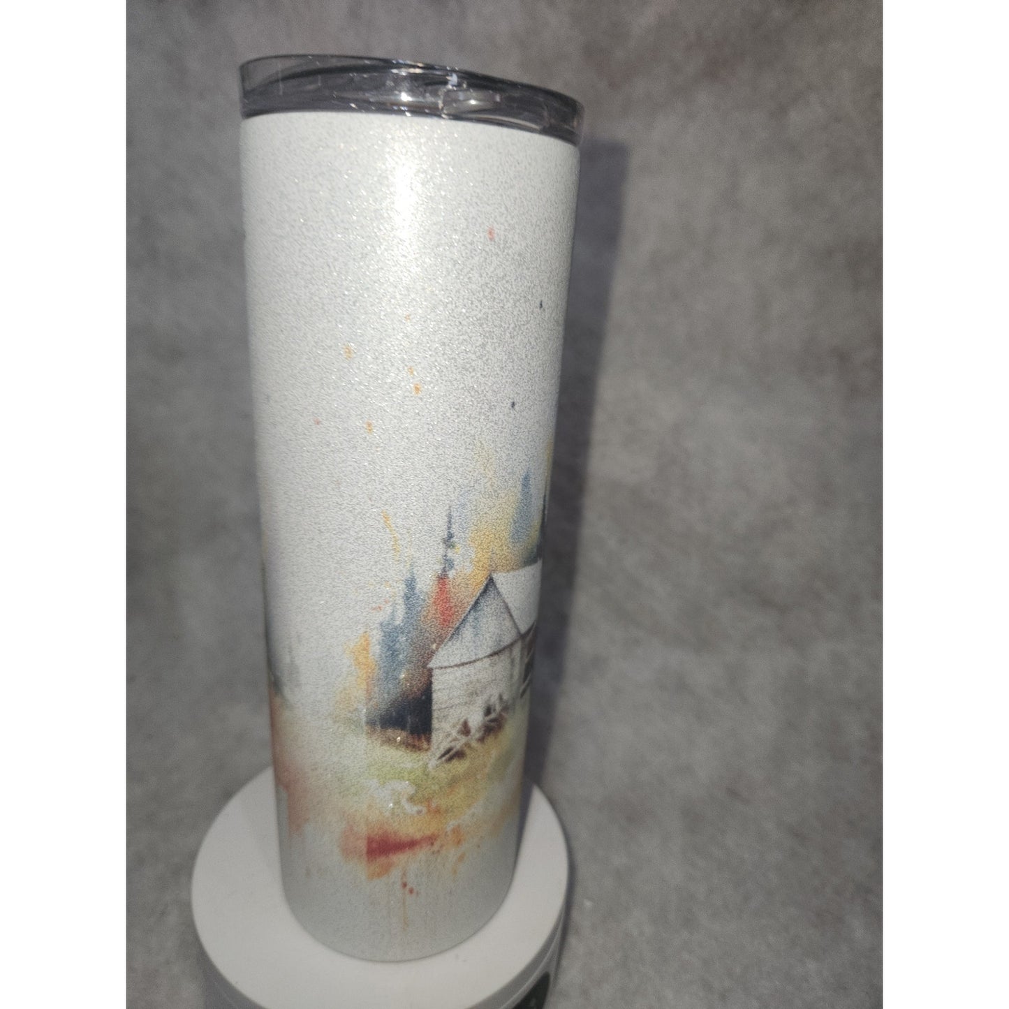 20 oz Stainless Steel Glitter Tumbler Watercolor Barns tb98