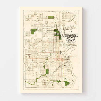Vintage Map of Omaha, Nebraska 1898 -Not available at Minden location-