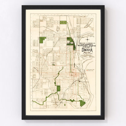 Vintage Map of Omaha, Nebraska 1898 -Not available at Minden location-