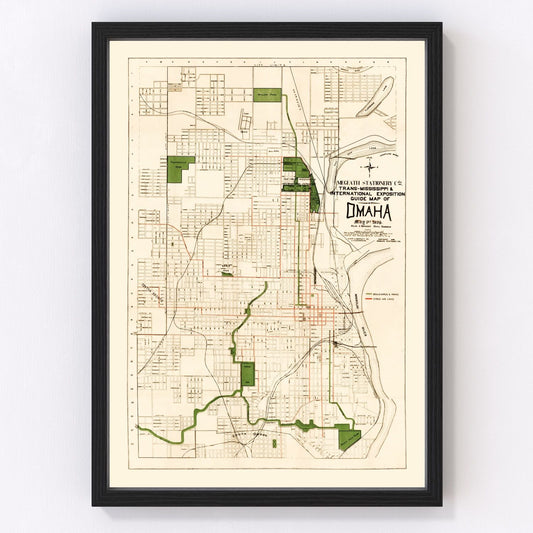 Vintage Map of Omaha, Nebraska 1898 -Not available at Minden location-