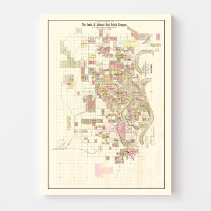 Vintage Map of Omaha, Nebraska 1887 -Not available at Minden location-