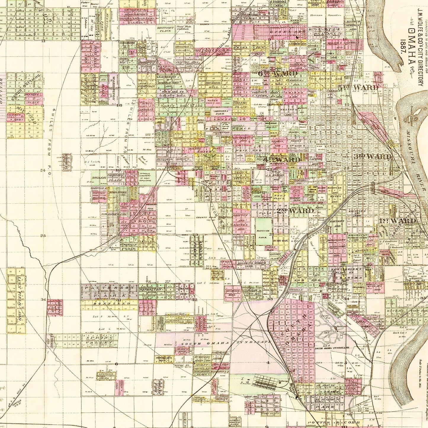 Vintage Map of Omaha, Nebraska 1887 -Not available at Minden location-