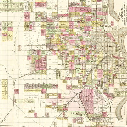 Vintage Map of Omaha, Nebraska 1887 -Not available at Minden location-