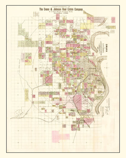 Vintage Map of Omaha, Nebraska 1887 -Not available at Minden location-