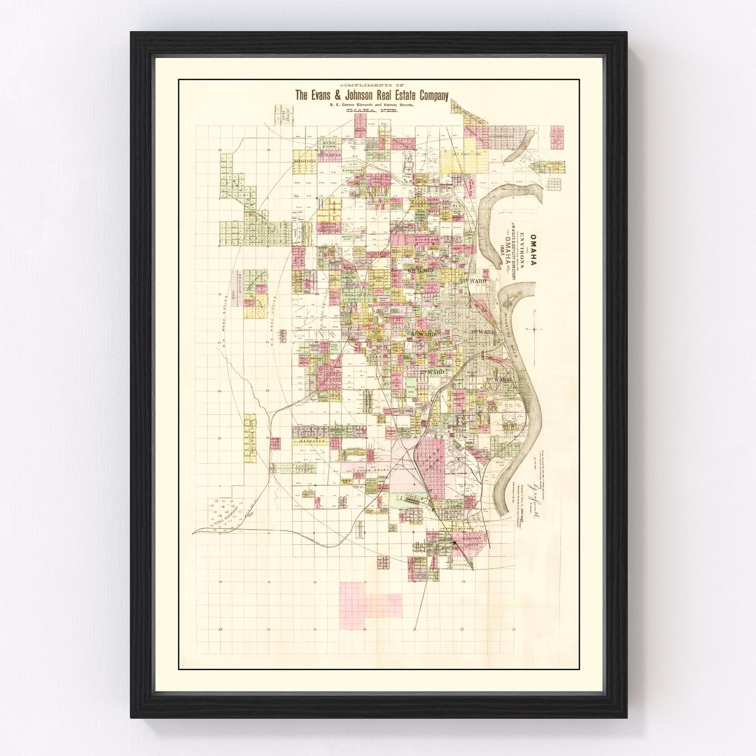 Vintage Map of Omaha, Nebraska 1887 -Not available at Minden location-