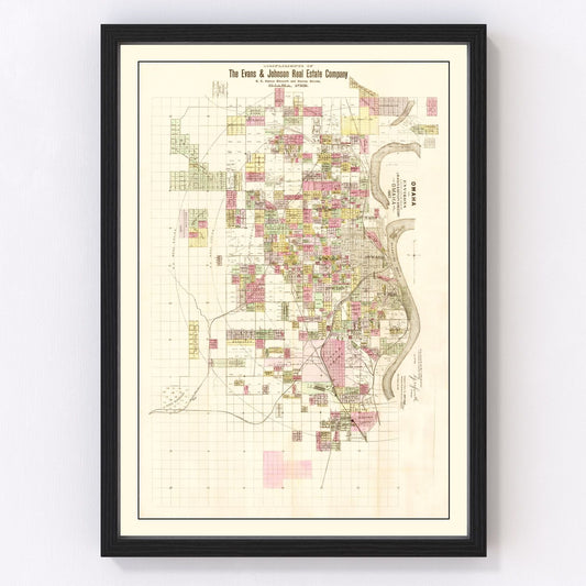 Vintage Map of Omaha, Nebraska 1887 -Not available at Minden location-