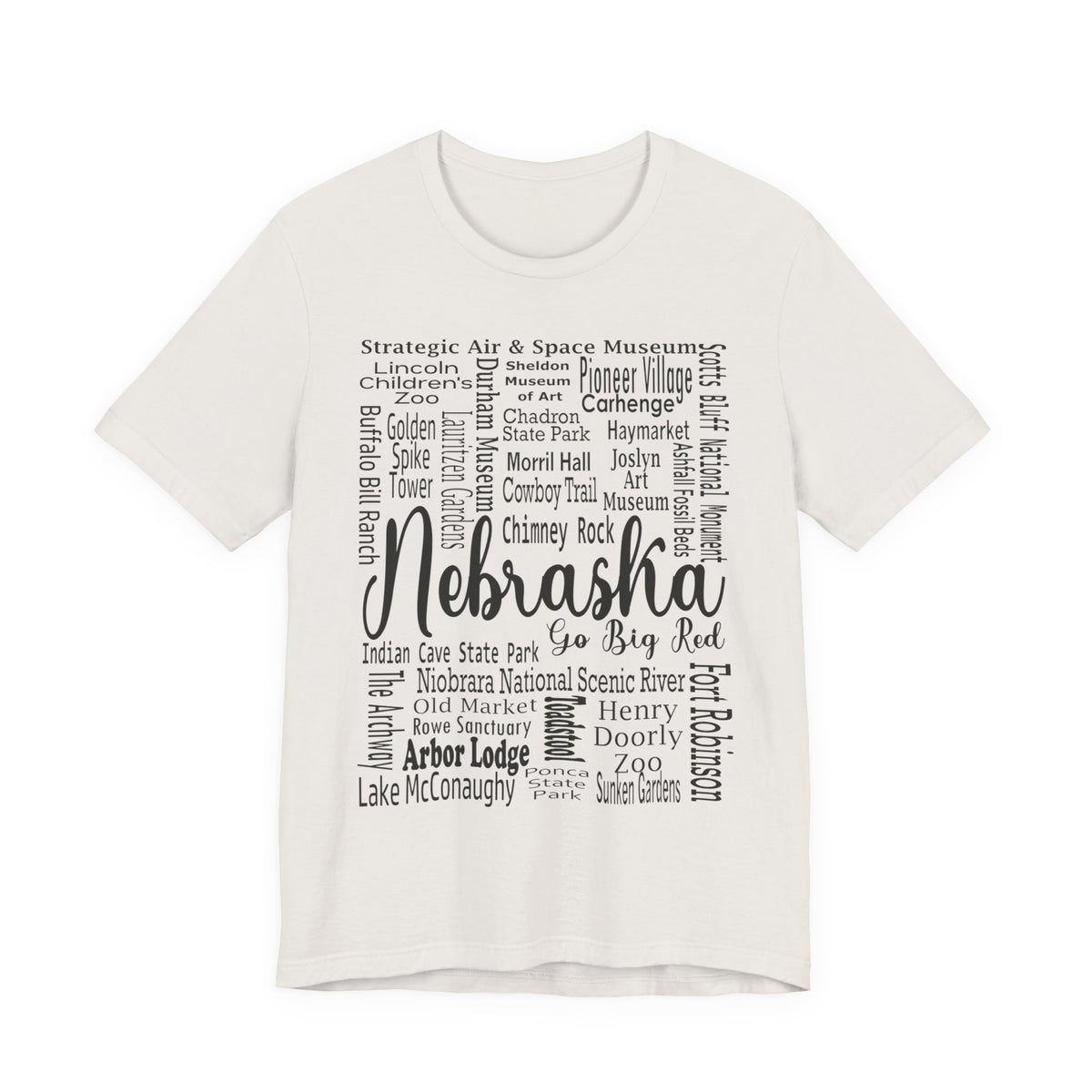 Nebraska Shirt – Landmarks Word Art Unisex Jersey Tee