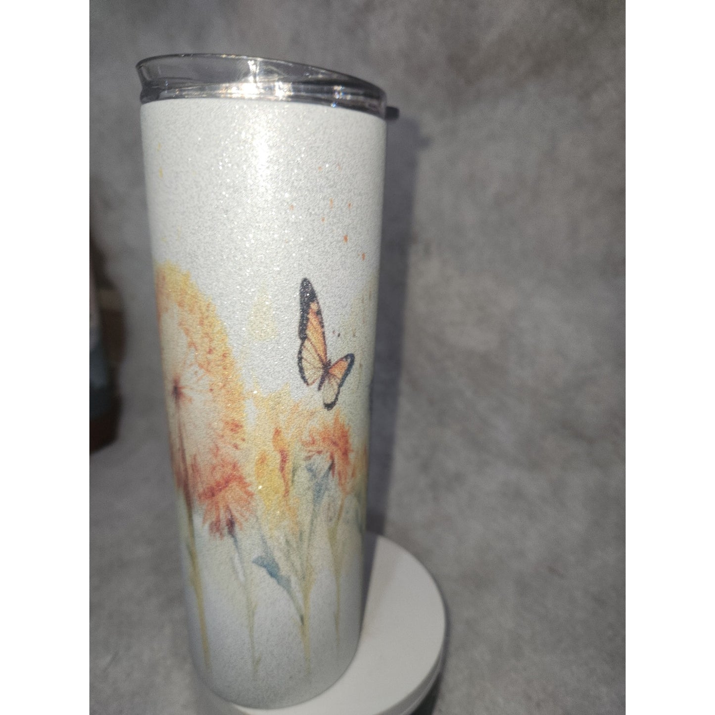 20 oz Stainless Steel Glitter Tumbler Just Breathe Butterflies flowers tg8
