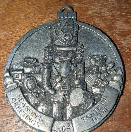 Vintage Taste of Home 2002 Christmas Ornament Pewter Season's Greetings Nutcracker 2"