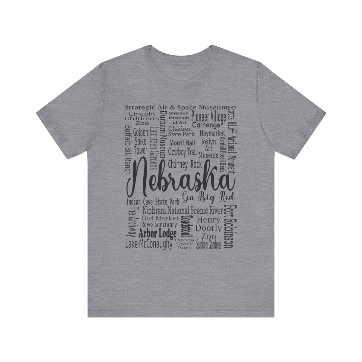 Nebraska Shirt – Landmarks Word Art Unisex Jersey Tee Heather Storm