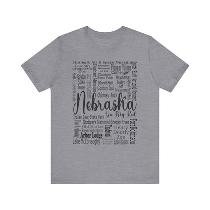 Nebraska Shirt – Landmarks Word Art Unisex Jersey Tee Heather Storm