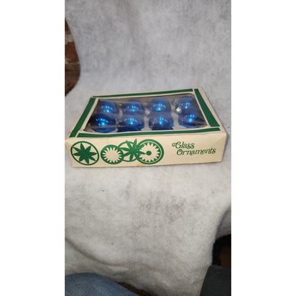 Vintage Box of 10 Blue Glass Ornaments Possibly Coby bo12