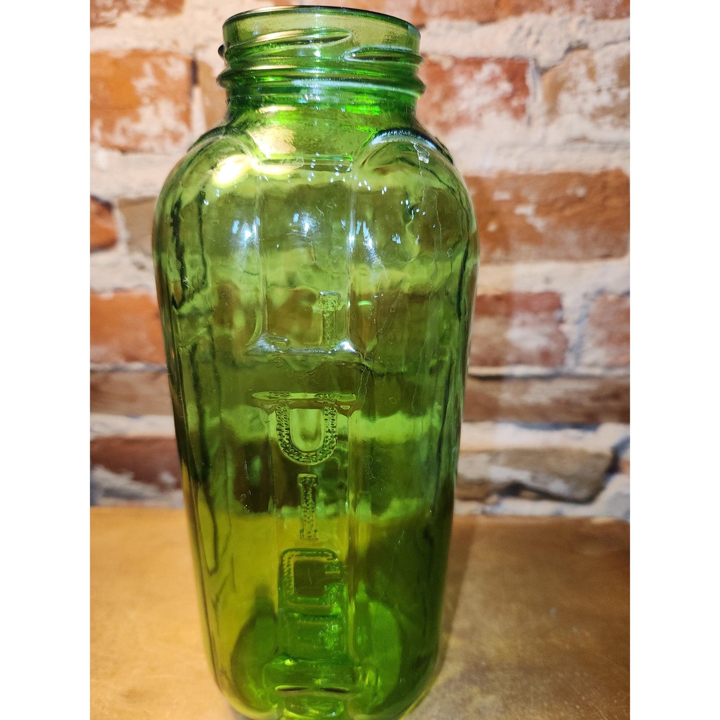 Vintage Anchor Hocking Green Glass 40 oz Water Juice Refrigerator Bottle Jar jar111