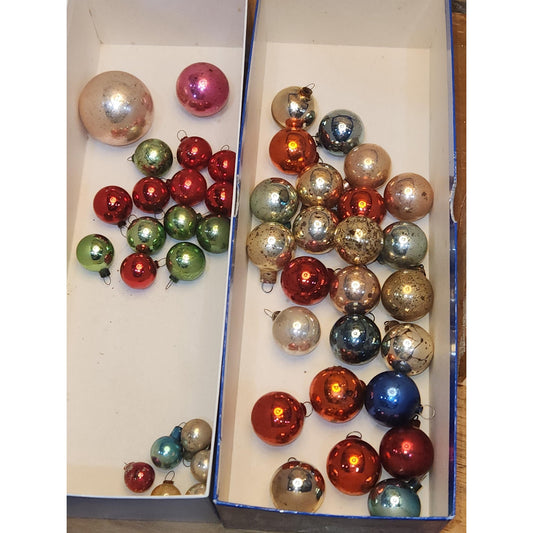 Vintage Antique Assorted Sizes and Colors Mercury Glass Ornamanets. Collection of 46. Vo111