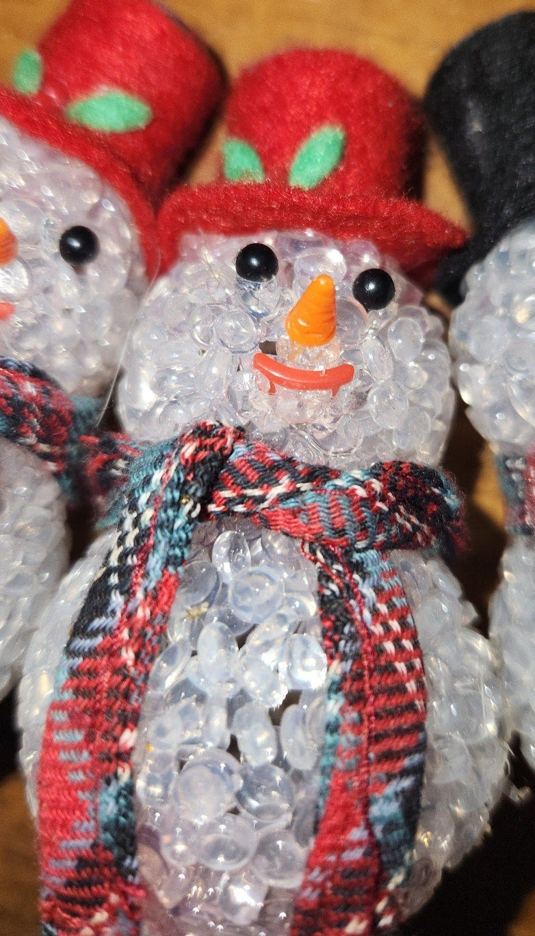 Vintage Plastic Popcorn Snowmen Set of 3 From Light Strand