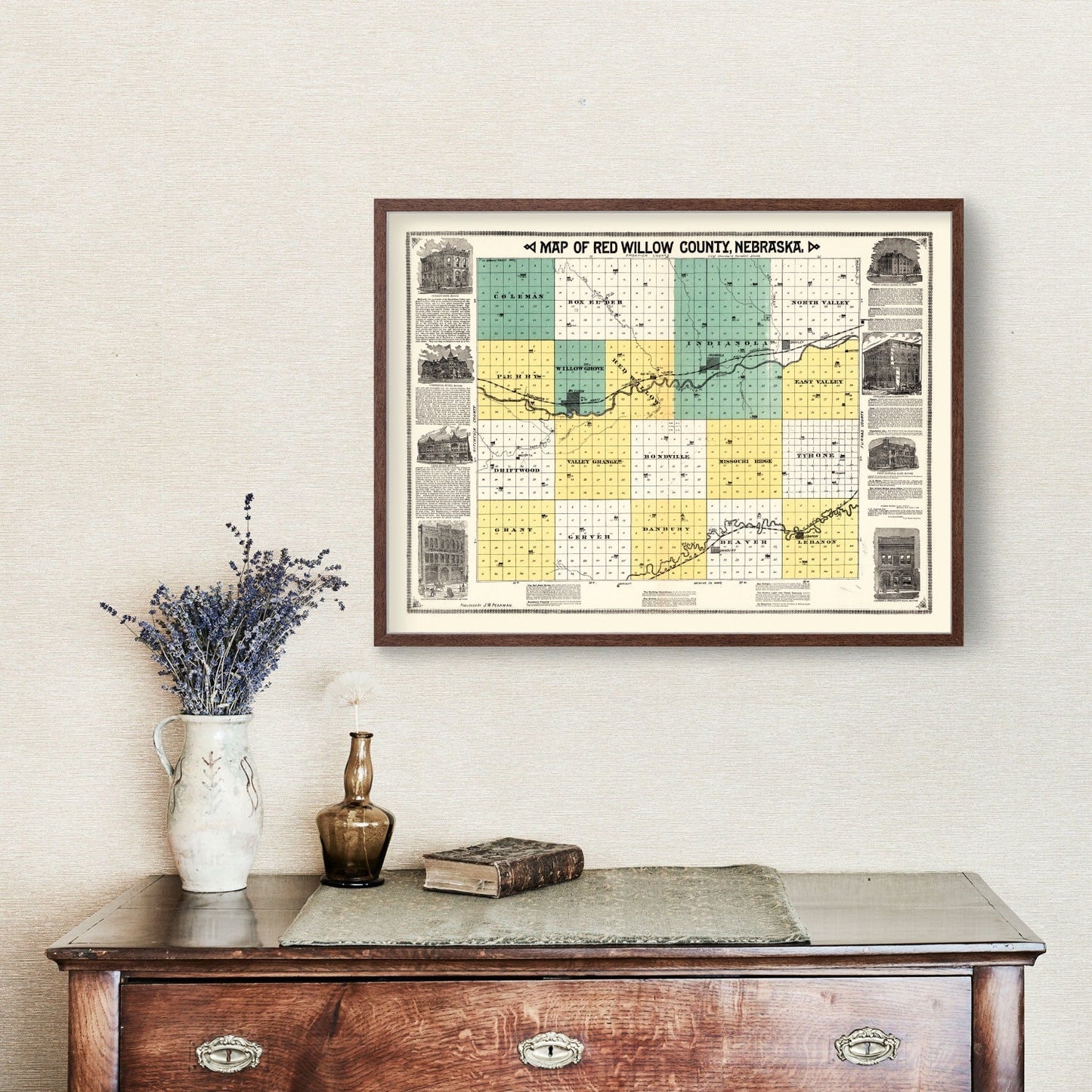 Vintage Map of Red Willow County, Nebraska 1890 -Not available at Minden location-