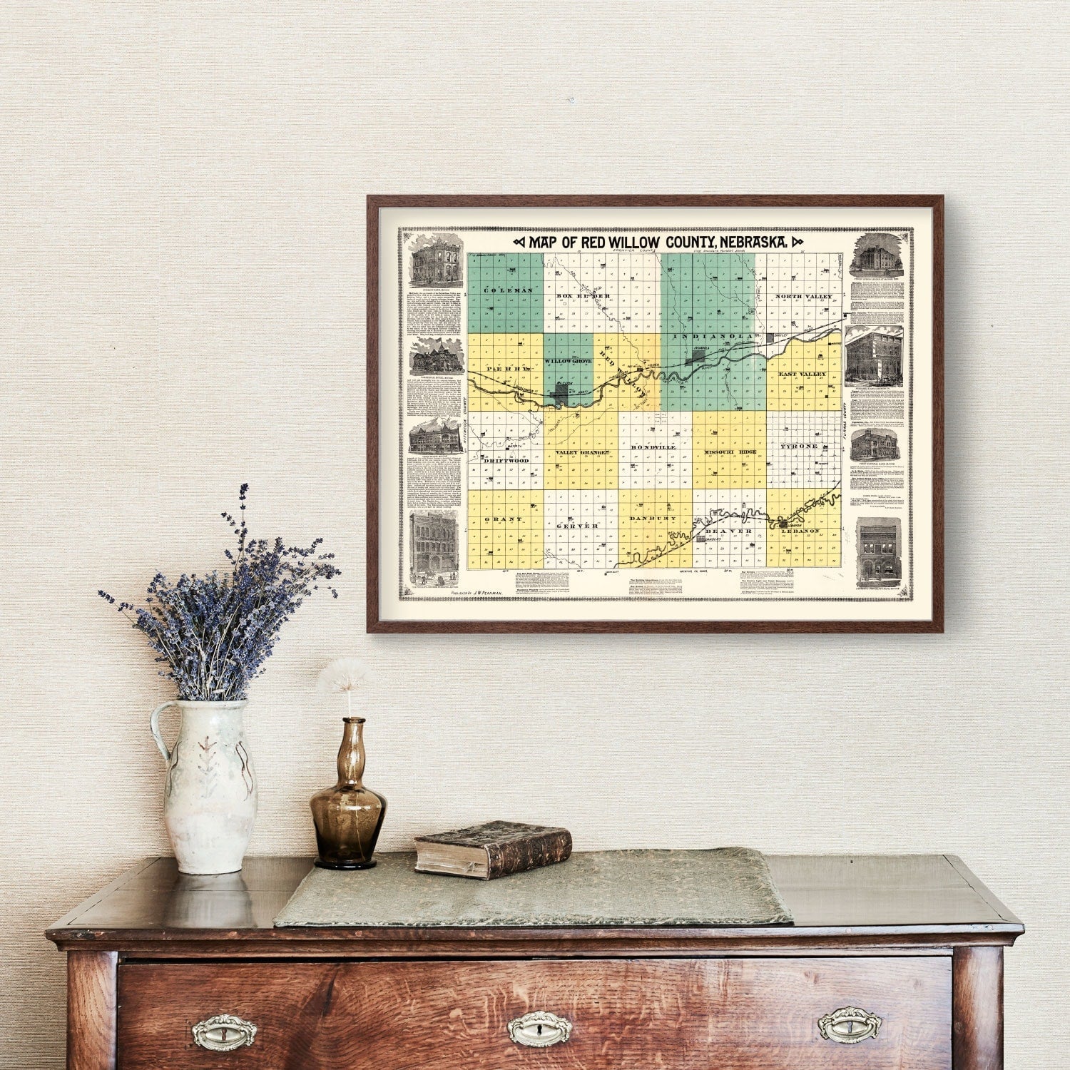 Vintage Map of Red Willow County, Nebraska 1890 -Not available at Minden location-