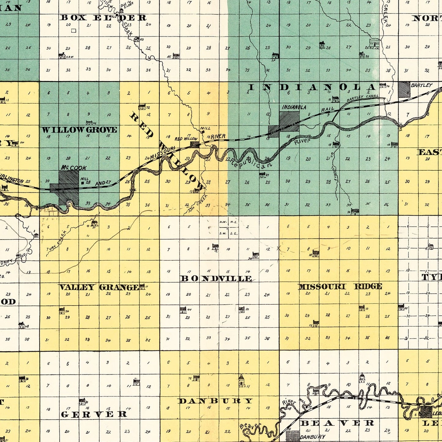 Vintage Map of Red Willow County, Nebraska 1890 -Not available at Minden location-